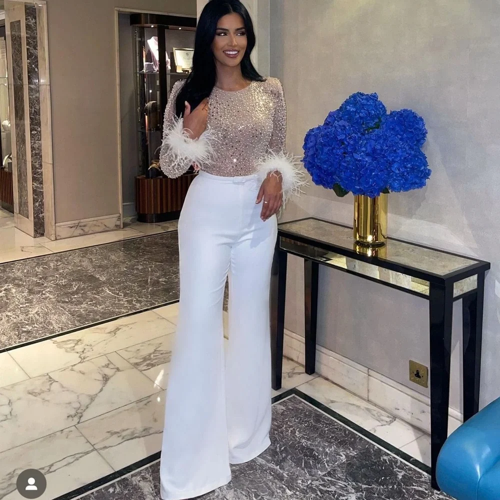 White bridal jumpsuit by Nadine Merabi - Picture 2 of 10